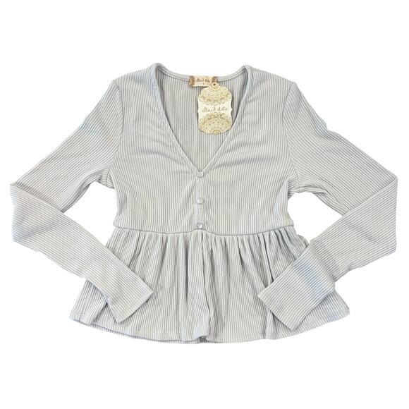 Altar'd State Tops - NWT Altar'd State Light Grey Babydoll Ribbed Top - SIZE S